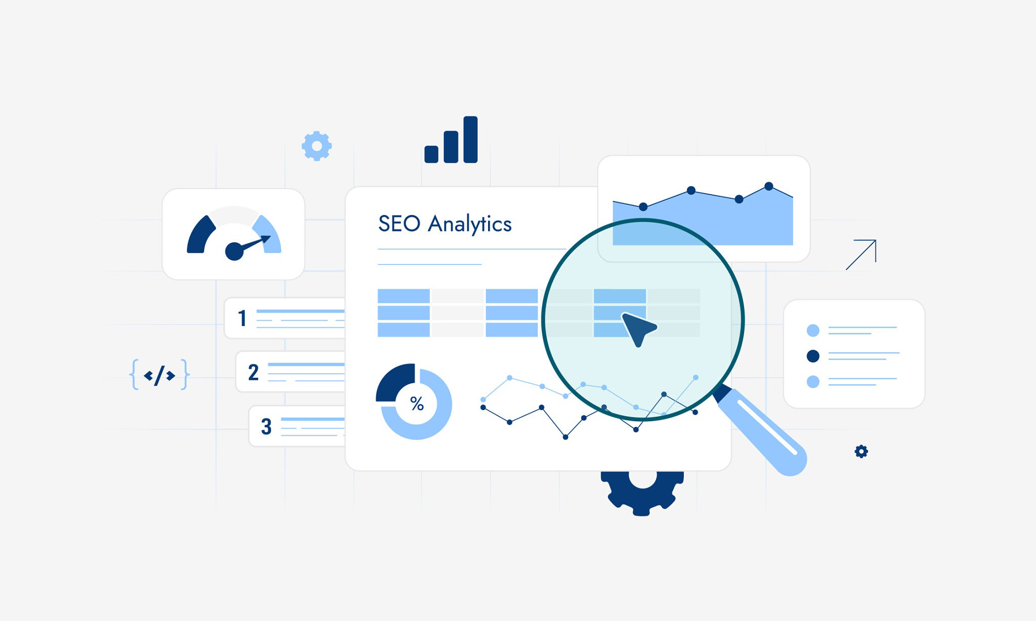 SEO Performance and Strategic Analytics Graph Illustration